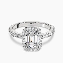 Ringlamour Emerald Cut Moissanite Halo Engagement Ring