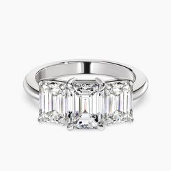 Ringlamour Emerald Cut Moissanite Three Stone Engagement Ring