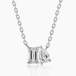 Ringlamour Toi Et Moi Pear & Emerald Cut Moissanite Pendant Necklace