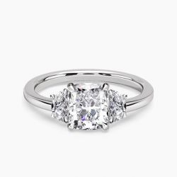 Ringlamour Cushion Cut Moissanite Three Stone Engagement Ring