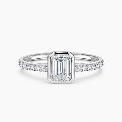 Ringlamour Bezel Setting Emerald Moissanite Engagement Ring