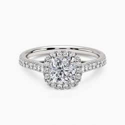 Ringlamour Cushion Cut Moissanite Halo Engagement Ring