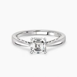 Ringlamour Milgrain Asscher Cut Moissanite Solitaire Engagement Ring
