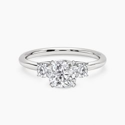 Ringlamour Double Prong Cushion Moissanite Three Stone Engagement Ring