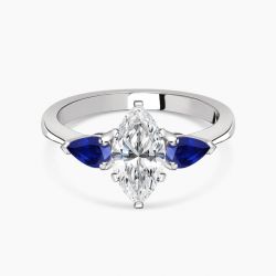 Ringlamour Leaf Marquise Moissanite Three Stone Engagement Ring