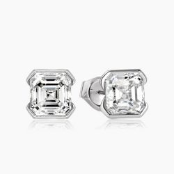 Ringlamour Bezel Setting Asscher Moissanite Solitaire Earrings