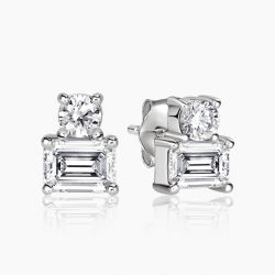 Ringlamour Round & Emerald Cut Moissanite Two Stone Stud Earrings