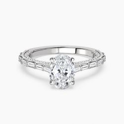 Ringlamour Oval Cut Moissanite Baguette Studded Engagement Ring