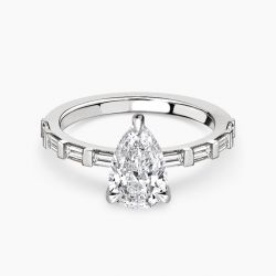 Ringlamour Bar Setting Pear & Baguette Moissanite Engagement Ring