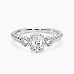 Ringlamour Hidden Halo Oval Moissanite Three Stone Engagement Ring