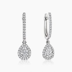 Ringlamour Halo Pear Cut Moissanite Drop Earrings
