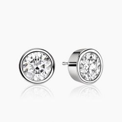 Ringlamour Bezel Setting Round Cut Moissanite Solitaire Stud Earrings