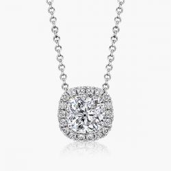 Ringlamour Halo Cushion Cut Moissanite Pendant Necklace