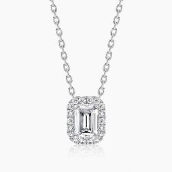 Ringlamour Halo Emerald Cut Moissanite Pendant Necklace
