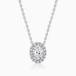 Ringlamour Halo Oval Cut Moissanite Pendant Necklace