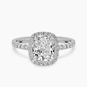 Ringlamour Cushion Cut Moissanite Halo Engagement Ring